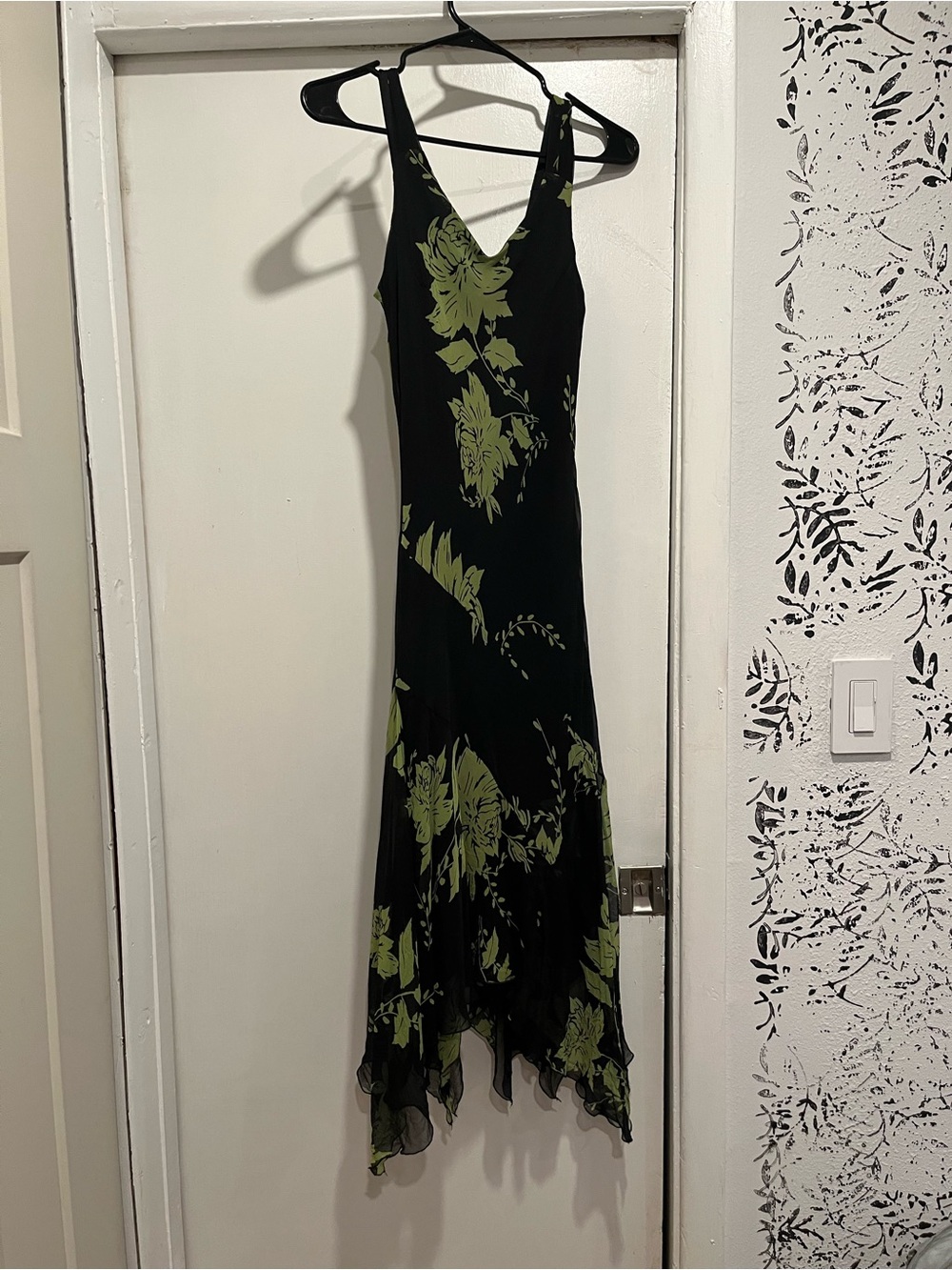 Jonathan Martin Black & Olive Floral V-Neck Silk Dress
